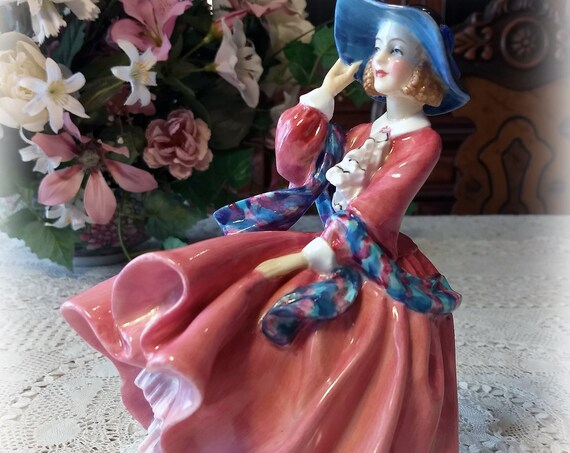 Royal Doulton Vintage Top of the Hill Bone China Lady Figurine, OLD marking, Made in England, Beautiful Hand Painting