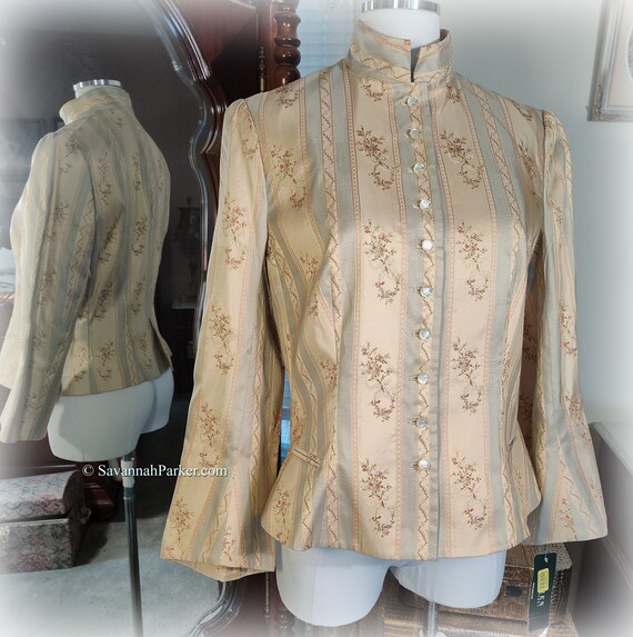Divine New with Tags Vintage Ralph Lauren Green Label Couture Striped Silk Brocade Jacket - Victorian/Western - Gorgeous Nostalgic Style