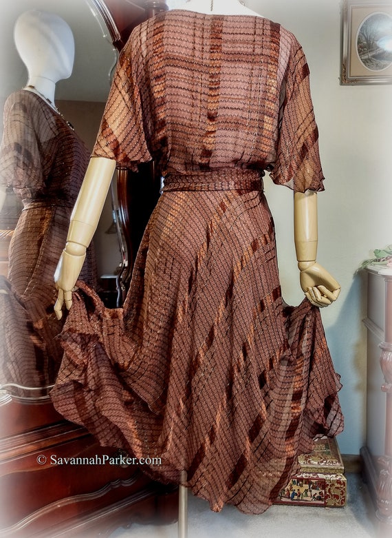 Beautiful Vintage 70s-80s Silk Chiffon Dress / Th… - image 5