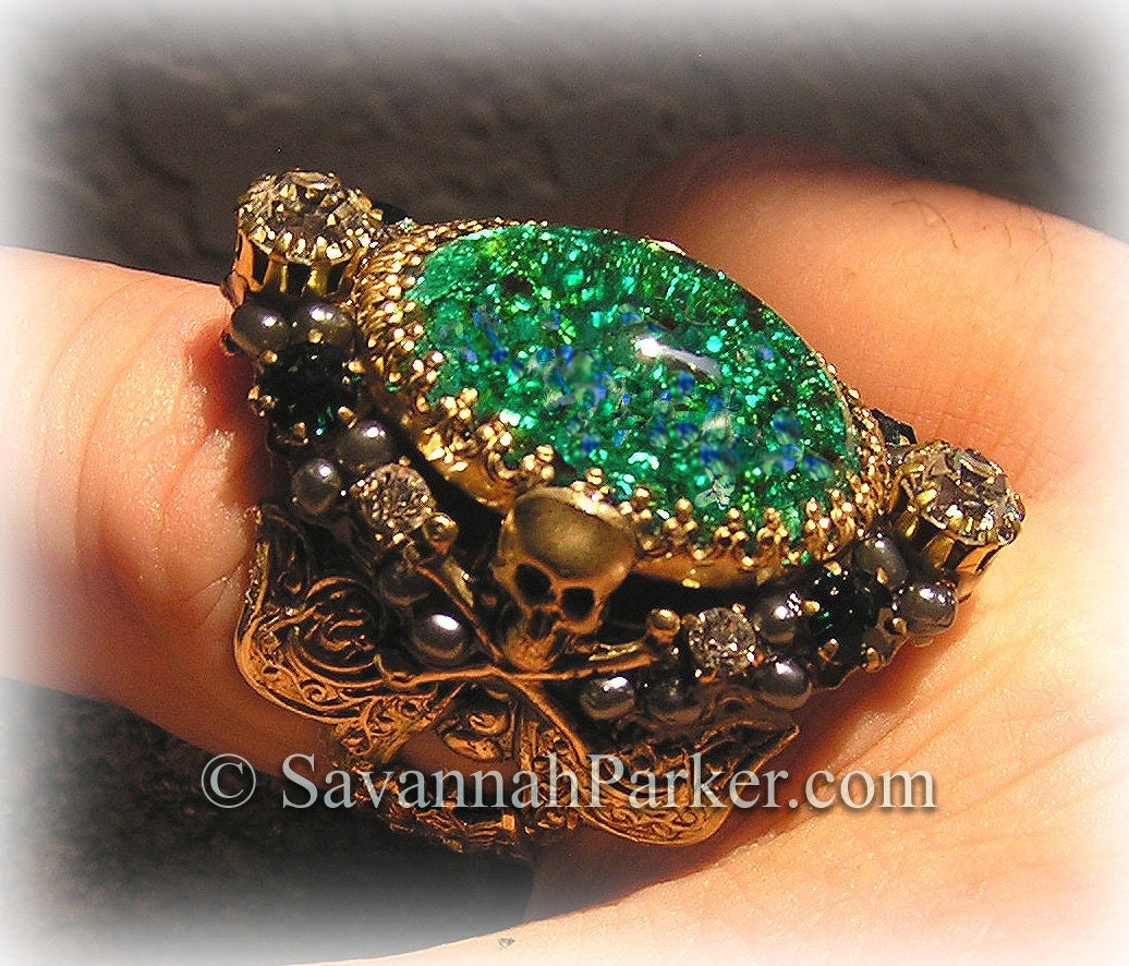 Antique Style Victorian Edwardian Pirate Ring Green Glass Fire Opal Skull And Crossbones Grey Pearls Pirate Jewelry Antique Style Victorian Edwardian Pirate Ring Green Glass Fire Opal Skull And Crossbones Grey Pearls Pirate Jewelry