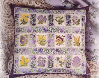 Spectacular Lilac and Yellow Romantic All Silk Handsewn Exquisite Gilded Age Pillow - RARE Antique Woven Kensitas Flower Silks -Antique Lace