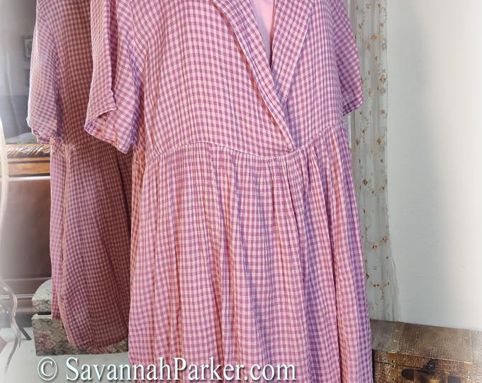 Pretty April Cornell Vintage Top and Camisole  - Lilac Orchid Gingham Woven Cotton - Plus Size XXL 2 PC  - Cottagecore - Pockets