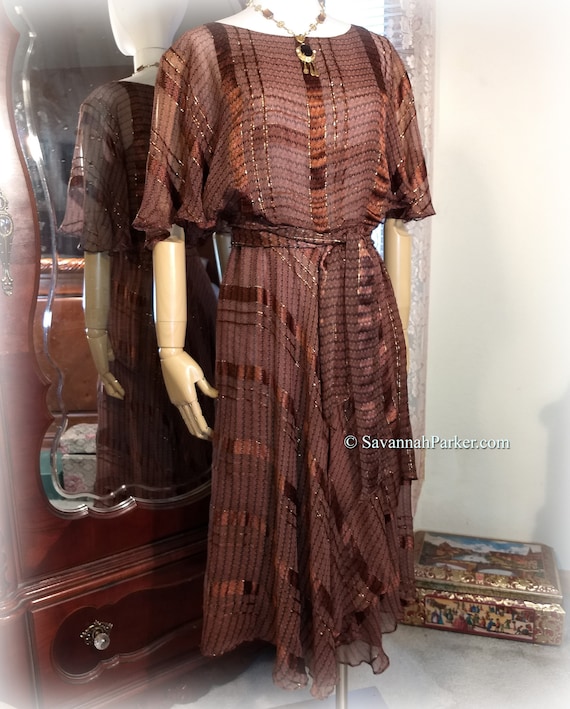 Beautiful Vintage 70s-80s Silk Chiffon Dress / Th… - image 2