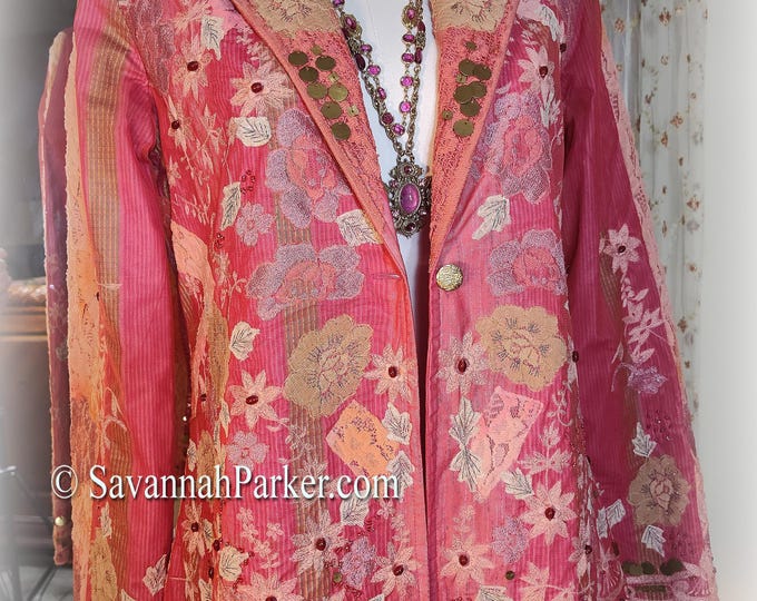 SPECTACULAR Vintage 1990s Designer Sandy Starkman - Rose Pink Fabulously Embroidered Beaded Jeweled Western Bohemian Jacket --M