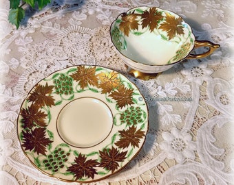 Stunning Vintage Royal Stafford La Vigne D'Or English Bone China Cup and Saucer set - Heavy Gold Gilding - Rich Detailed Design