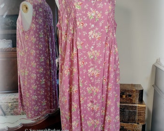 Vintage April Cornell - Robe de porche orchidée pourpre florale tissée à fleurs des années 1990 - Cottagecore - Smocks - Taille XL