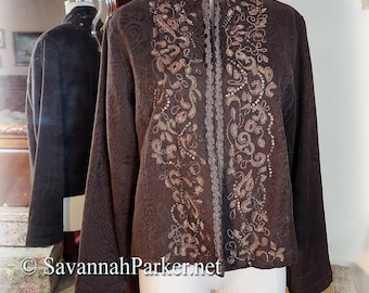 Vintage Embroidered Cotton Jacquard Jacket, Dark Chocolate Brown, Metallic Embroidery Sequins Beads, Size M