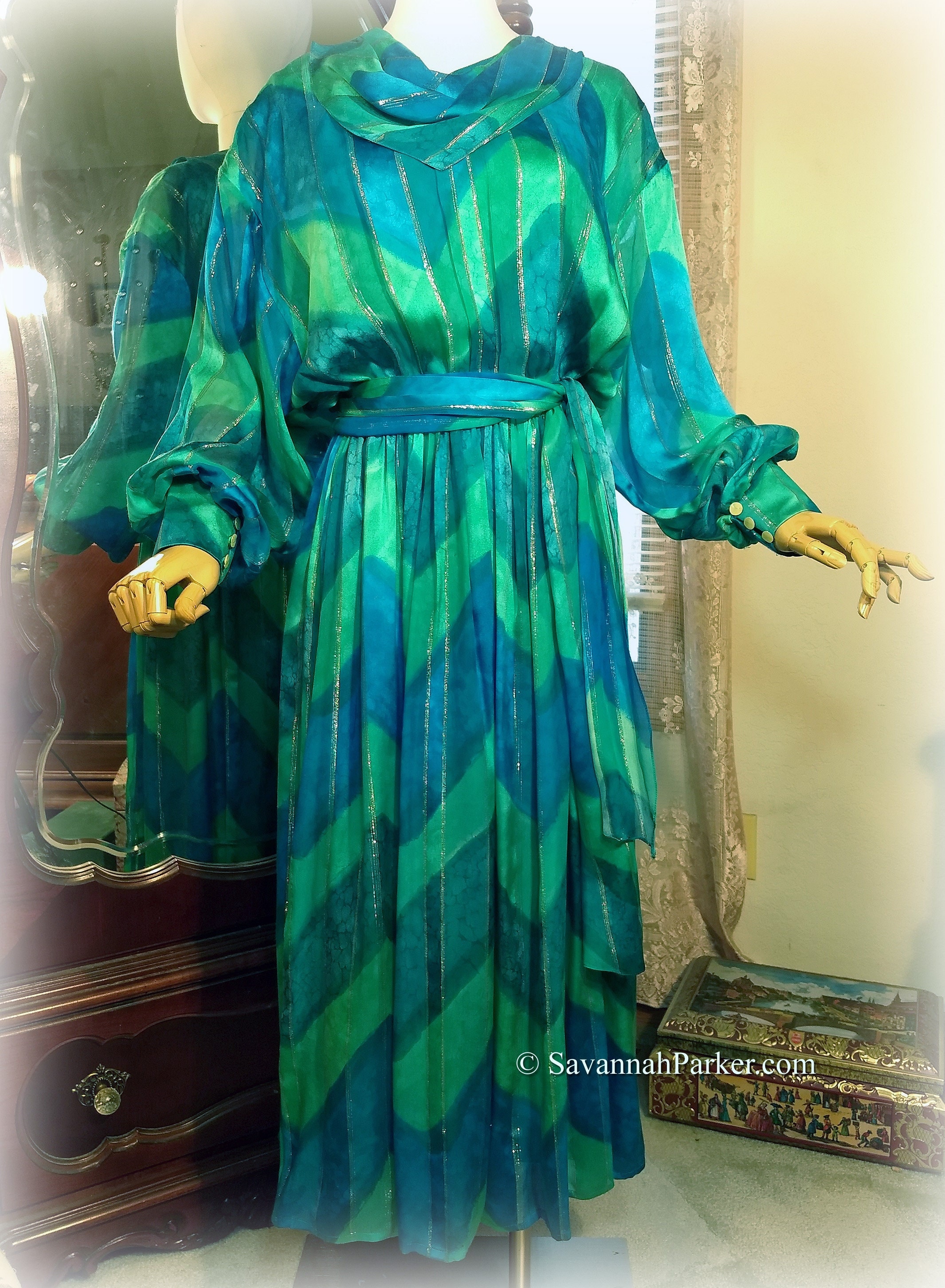 Fabulous Vintage Boho s s Silk Dress and Sash / The Silk Farm