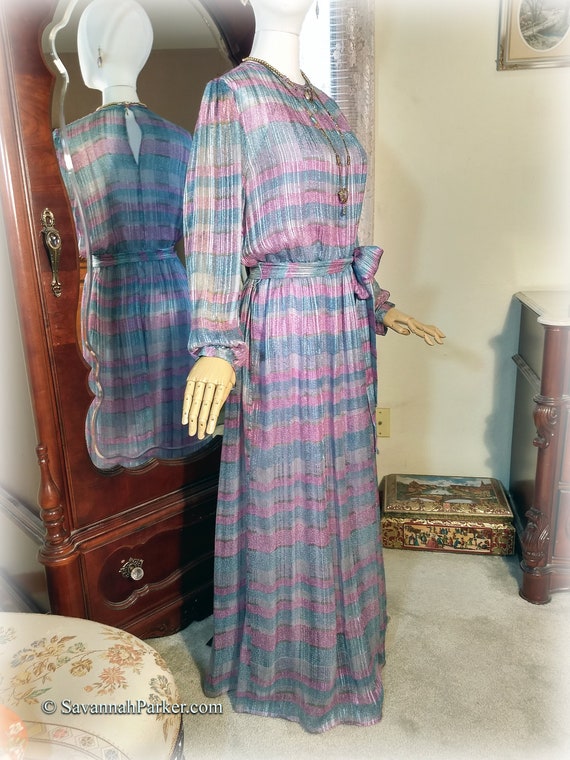 Classic Vintage Boho 70s 80s Silk Long Dress / Th… - image 2