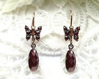 Sweet Vintage garnet butterfly earrings in Victorian style  F230806