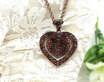 Vintage garnet heart pendant in Silver rosegoldplated F230816i