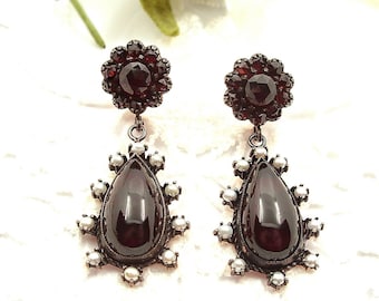 Impressive Vintage garnet cabochon drop with 14k wires and accenting seed pearls  F230326i