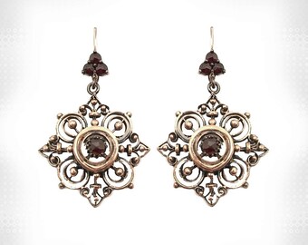 Fine large filigree garnet earrings Sterling Silver rosegoldplated F240420