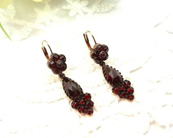 Drop garnet earrings with 14k solid gold earwires F230221c