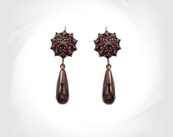 Bohemian garnet rose earrings with long briolets Silver rosegoldplated F240222a