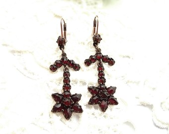 Vintage swinging star garnet earrings rosegoldplated 240317a