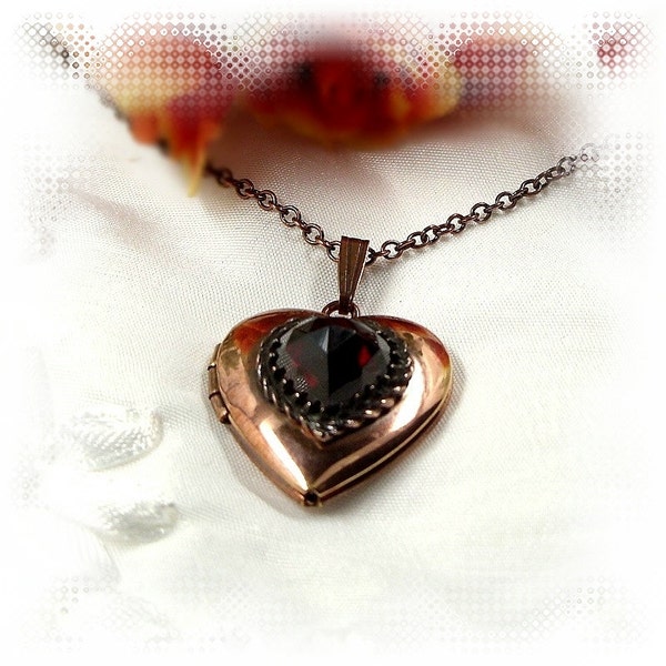 Vintage garnet heart locket/pendant in Victorian style || ГРАНАТ MX9H19E#PK