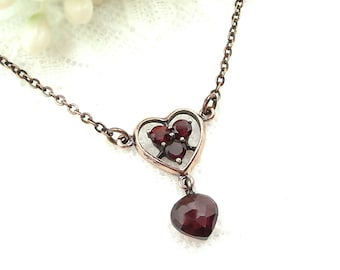 Cute garnet heart necklace in Victorian style 231006d