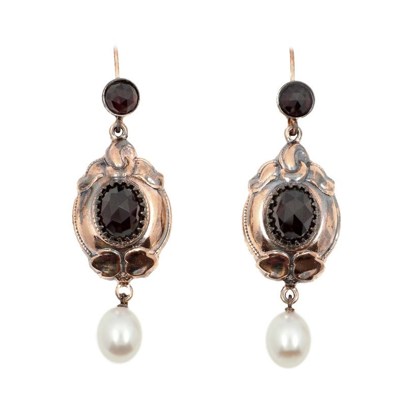 Baroque style Vintage garnet earrings with pearldrop \u0413\u0420\u0410\u041d\u0410\u0422 salestax refunded