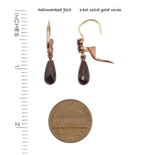 Lovely briolet Bohemian garnet earrings w/14k(14ct) solid gold shops earwires 200519j-