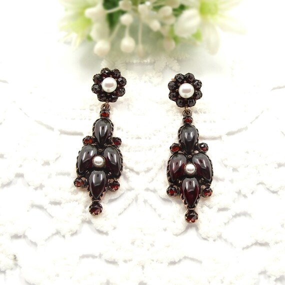 Interesting Vintage garnet earrings in Victorian s