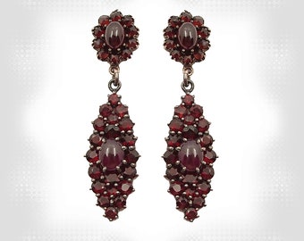 Big Vintage marquise garnet earrings in Victorian style rosegoldplated 240317f