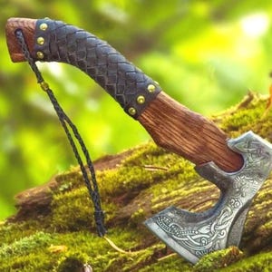 Handmade Viking Axe with Leather Sheath | Engraved Battle Axe | Medieval Axe | Unique Gift for Him, Best Birthday, Anniversary Gifts