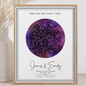 Regalo personalizado de mapa estelar, regalo de aniversario personalizado de la noche en que nos conocimos, regalo para ella, regalo de compromiso, póster de mapa de constelaciones estelares, regalo de boda