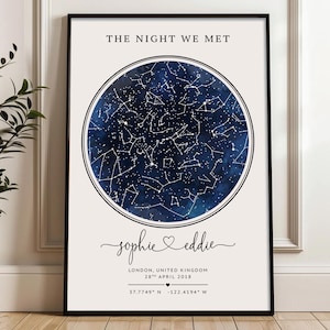 Personalisierte Sternenkarte Geschenk, Custom Night We Met Jahrestag Geschenk, Geschenk für Sie, Verlobungsgeschenk, Sternenkonstellation Karte Poster, Hochzeitsgeschenk