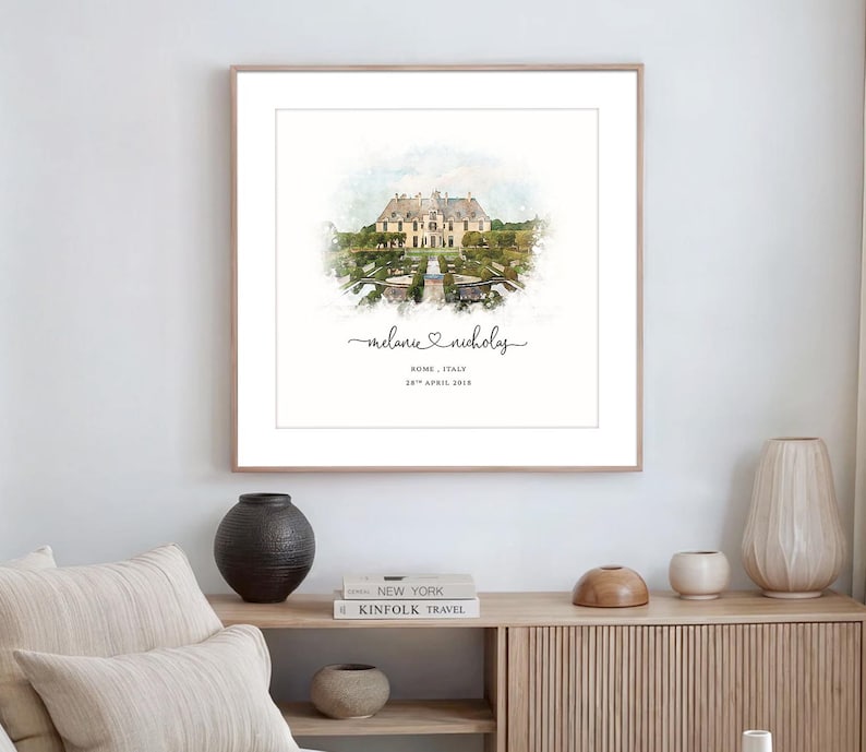 Custom Watercolor Wedding Venue Print, Anniversary Gift - Etsy