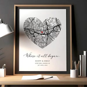 Regalo personalizado de "La noche que nos conocimos", regalo de aniversario con mapa para esposa, donde todo empezó, regalo de boda personalizado, regalo de aniversario para ella