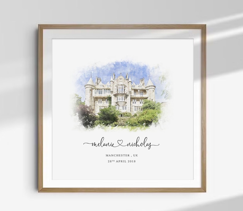 Custom Watercolor Wedding Venue Print, Anniversary Gift - Etsy