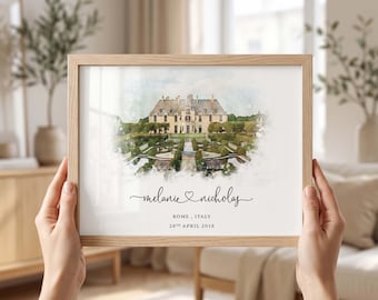 Lámina personalizada en acuarela para bodas, regalo de aniversario personalizado (impreso o digital)