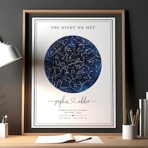 Regalo personalizado de mapa estelar, regalo de aniversario personalizado de la noche en que nos conocimos, regalo para ella, regalo de compromiso, póster de mapa de constelaciones estelares, regalo de boda