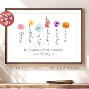 Regalo floreale per il mese di nascita, Giardino della nonna, Stampa di famiglia personalizzata, Regalo per la mamma, Stampa della nostra famiglia, Regalo per i nonni, Stampa del nome del fiore