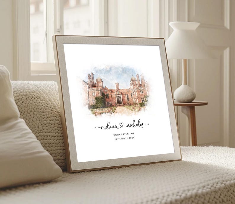 Custom Watercolor Wedding Venue Print, Anniversary Gift - Etsy