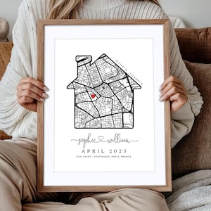 Neues Zuhause Geschenk, personalisierte Housewarming Geschenk, neue Haus Karte Druck, Valentinstag Geschenk, Geschenke für Zuhause, Haus Umzug Geschenk