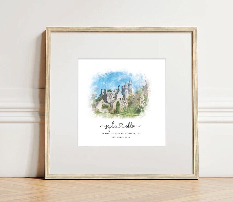 Custom Watercolor Wedding Venue Print, Anniversary Gift - Etsy