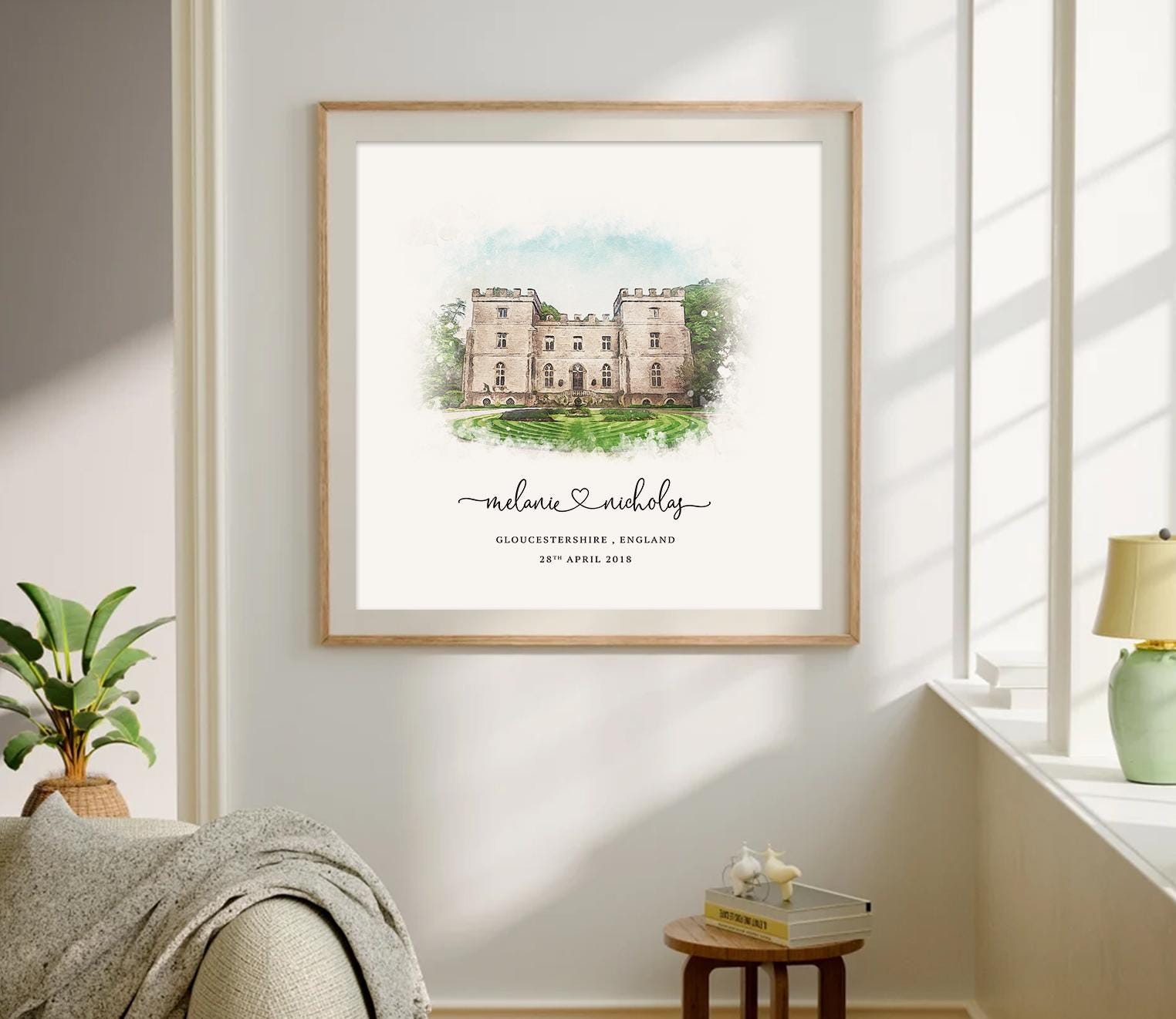 Custom Watercolor Wedding Venue Print, Anniversary Gift - Etsy