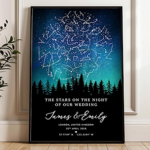 Regalo personalizado de mapa estelar, regalo de aniversario personalizado de la noche en que nos conocimos, regalo para ella, regalo de compromiso, póster de mapa de constelaciones estelares, regalo de boda