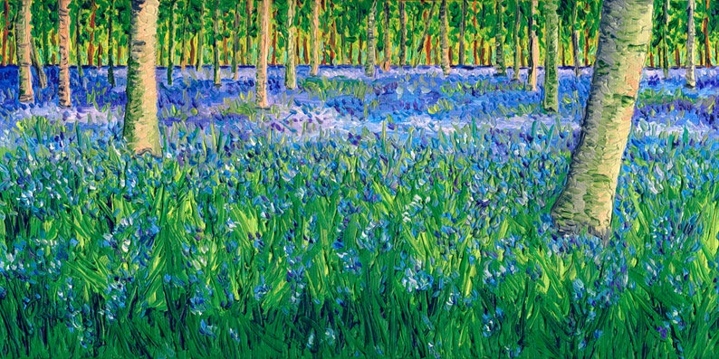 Giclee print, Bluebell Forest II, 6 x 12 in. afbeelding 1