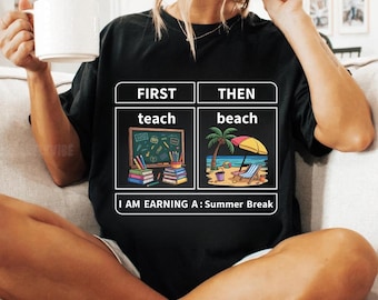 Teacher Summer Break Graphic – First Teach Then Beach PNG SVG (White & Black)