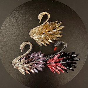 Swan Brooch: Elegant Marquise Feather Pin in Champagne, Lavender, or Black Gradient Rhinestone