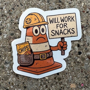 Stickers and Decals | Will Work for Snacks | Snack Lover | Blue Collar | Laptop Sticker | Toolbox Sticker | Construction Worker Gift