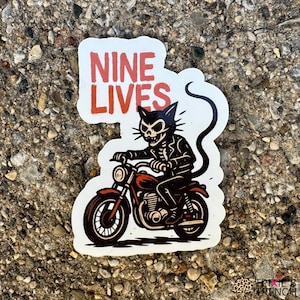 Stickers and Decals | Nine Lives | Cat Sticker | Biker Sticker | Waterproof Stickers | Harley Rider | Motorcycled Rider Sticker | Skeleton