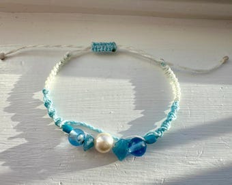 Pearl blue & white ocean anklet