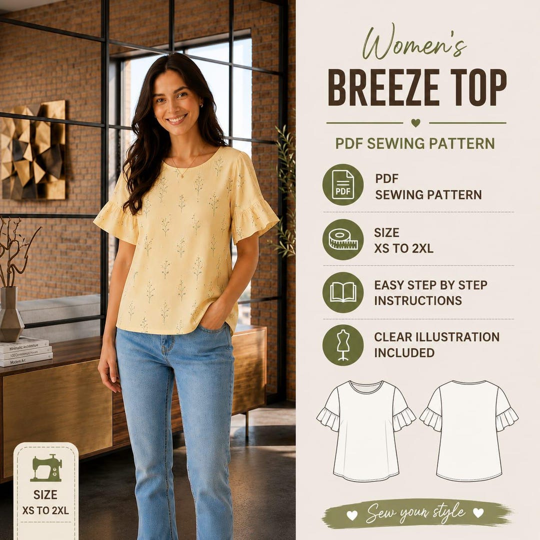 Easy Summer Top Sewing Pattern PDF | Loose Fit Blouse Pattern for Women ...