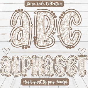 Beige Chinoiserie Toile Alphabet PNG | Toile | Benutzerdefinierte Canva Gliederung | Tshirts Becher Untersetzer | Digital | Summierung | Sofort Download