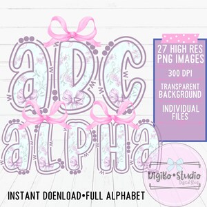 Coquette fantaisie s'inclinant avec l'alphabet complet PNG | Toile Alpha personnalisée | Cadeaux T-shirts | Résumé numérique | Téléchargement instantané