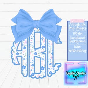 Coquette florale grand-millénaire noeud festonné monogramme PNG | Téléchargement numérique Preppy | Cadeaux Chemises | Alpha complète |